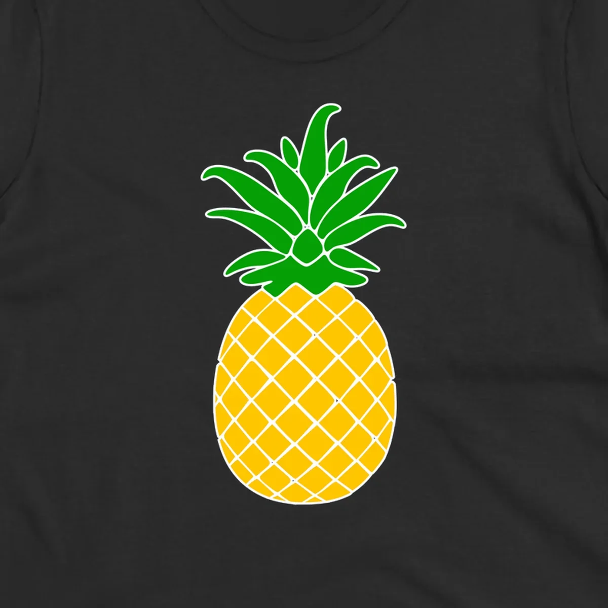 Tropical pineapple crown illustration with green leafy top and yellow textured fruit body outlined in white