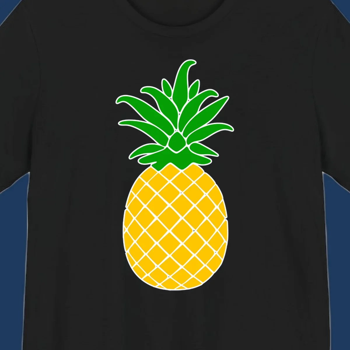 Tropical pineapple crown illustration with green leafy top and yellow textured fruit body outlined in white