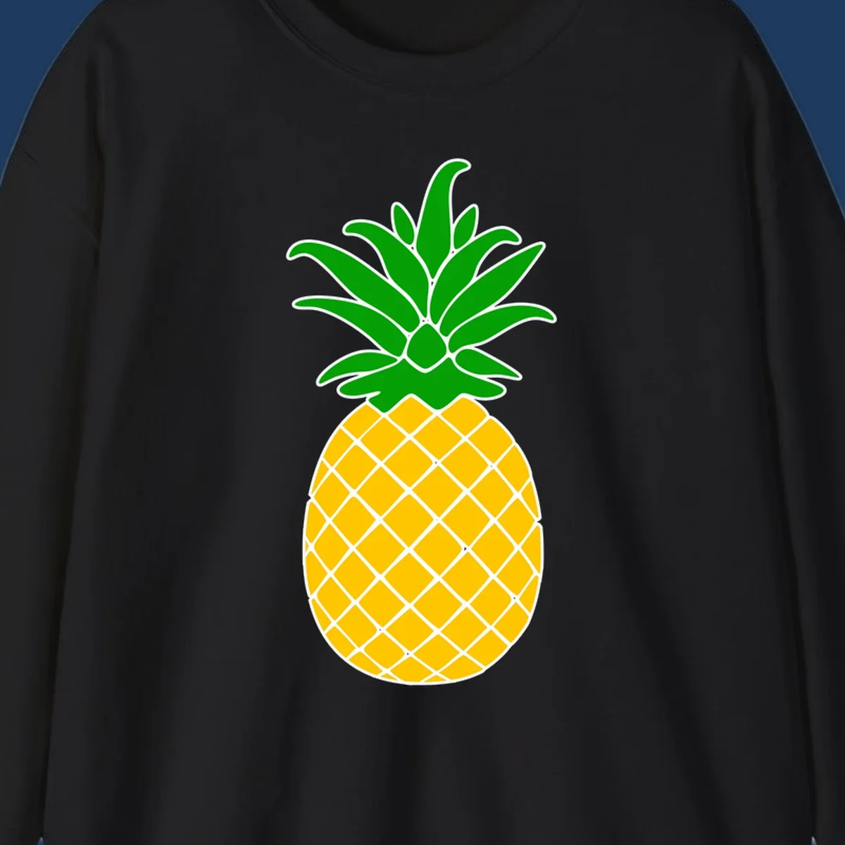 Tropical pineapple crown illustration with green leafy top and yellow textured fruit body outlined in white