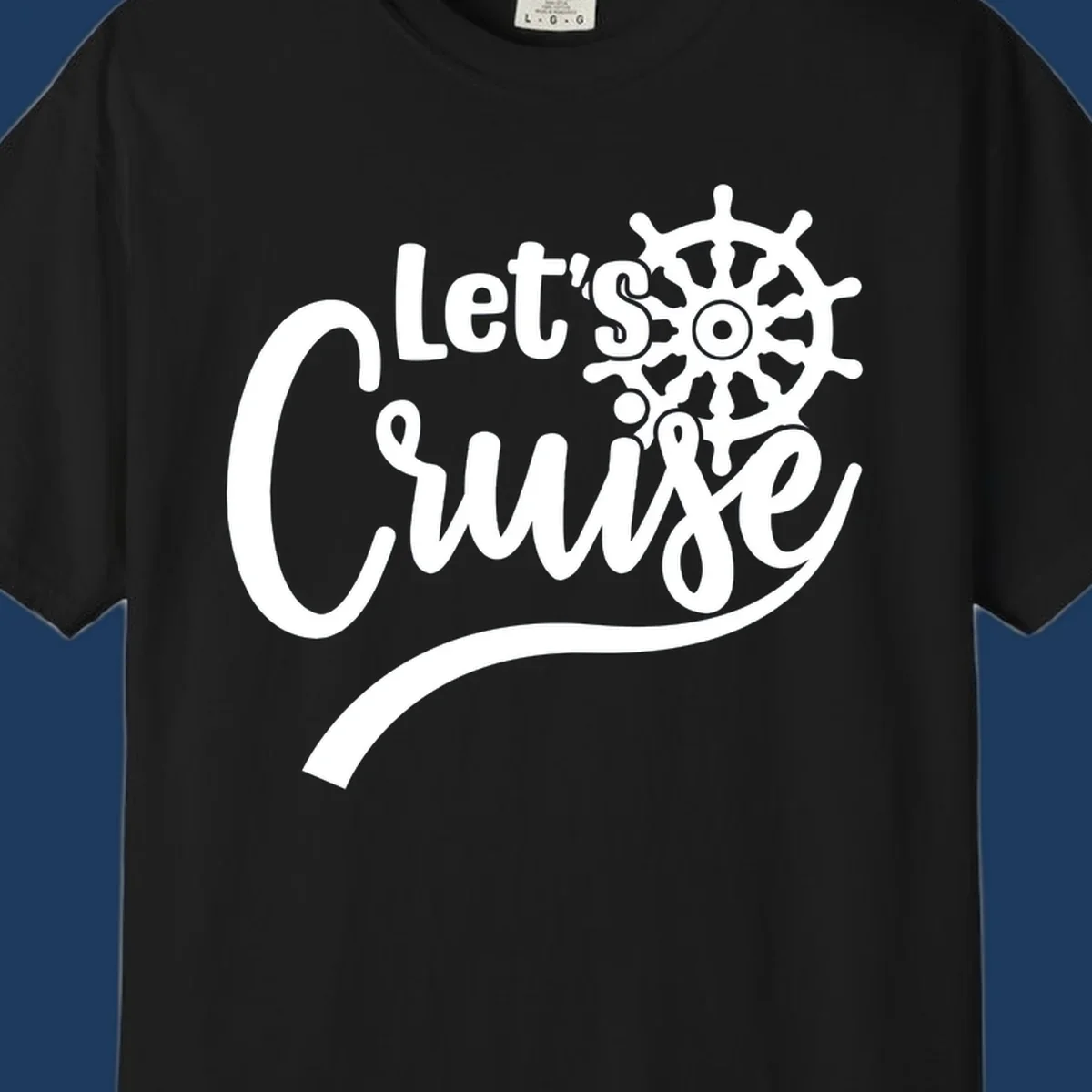 White nautical design with 'Let's So Swig' text and ship wheel on gray background
