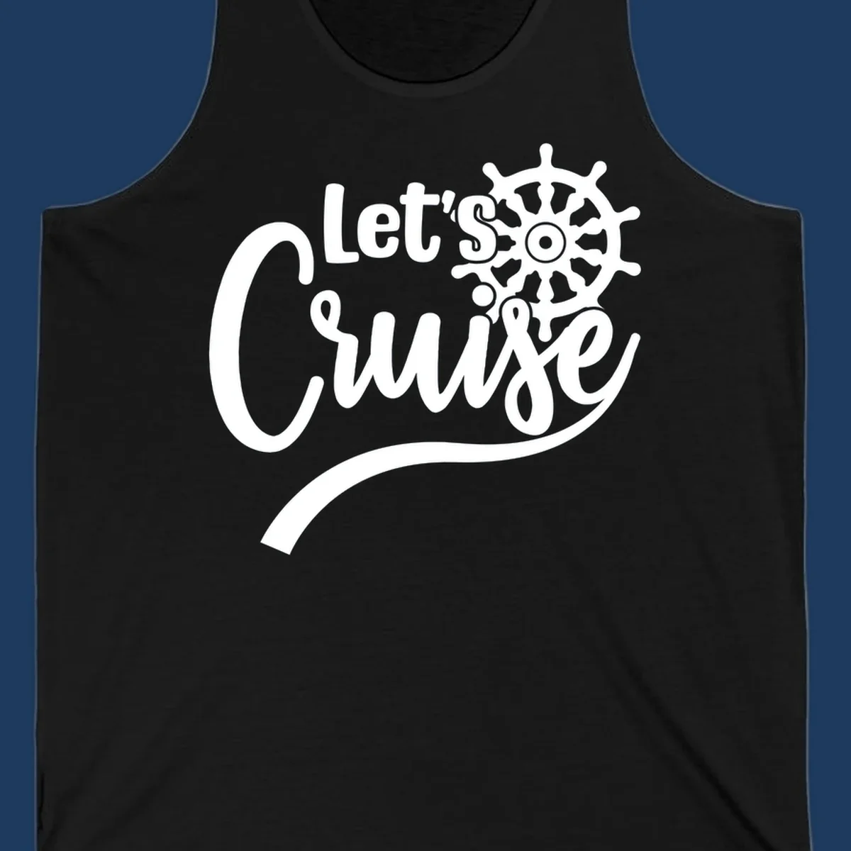 White nautical design with 'Let's So Swig' text and ship wheel on gray background