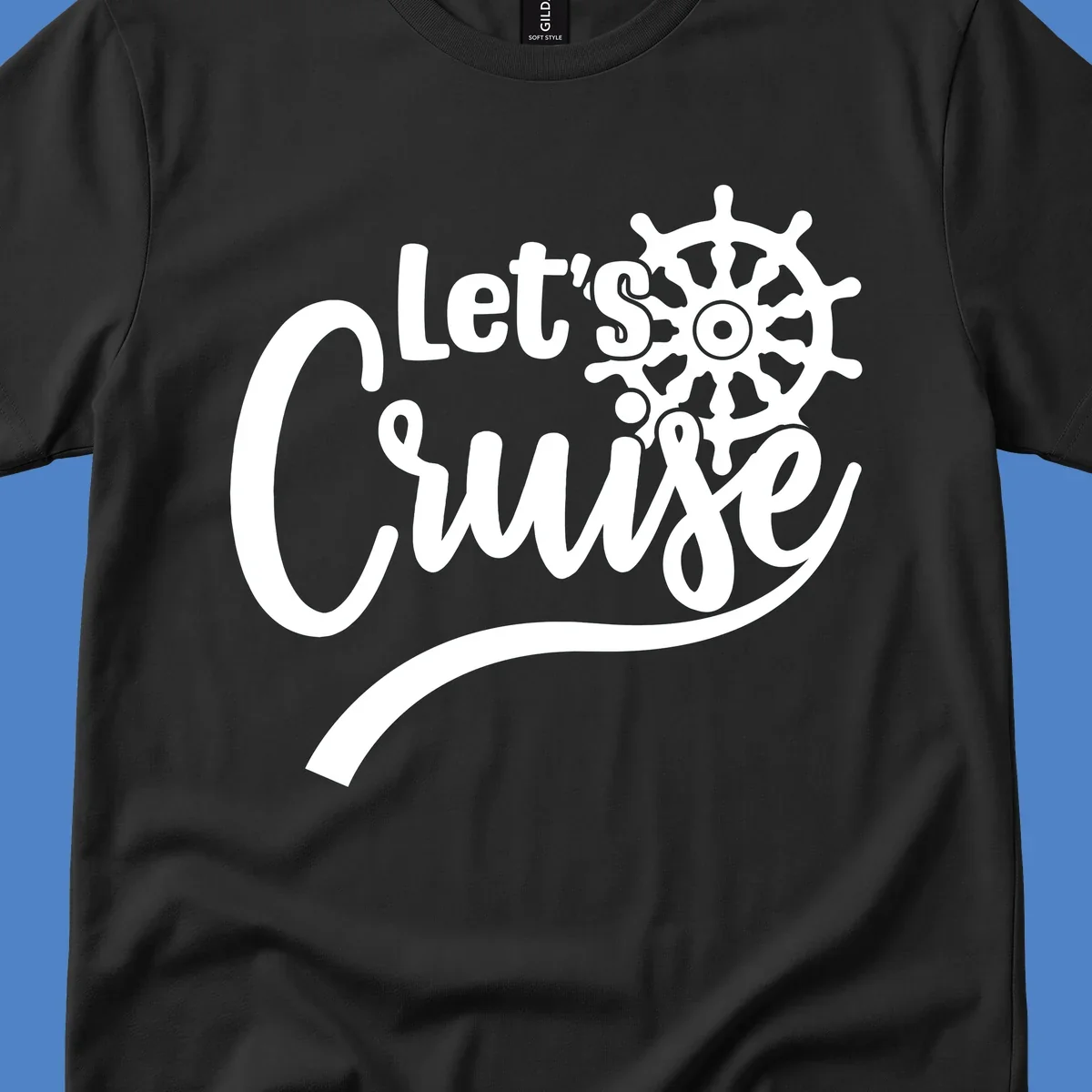 White nautical design with 'Let's So Swig' text and ship wheel on gray background