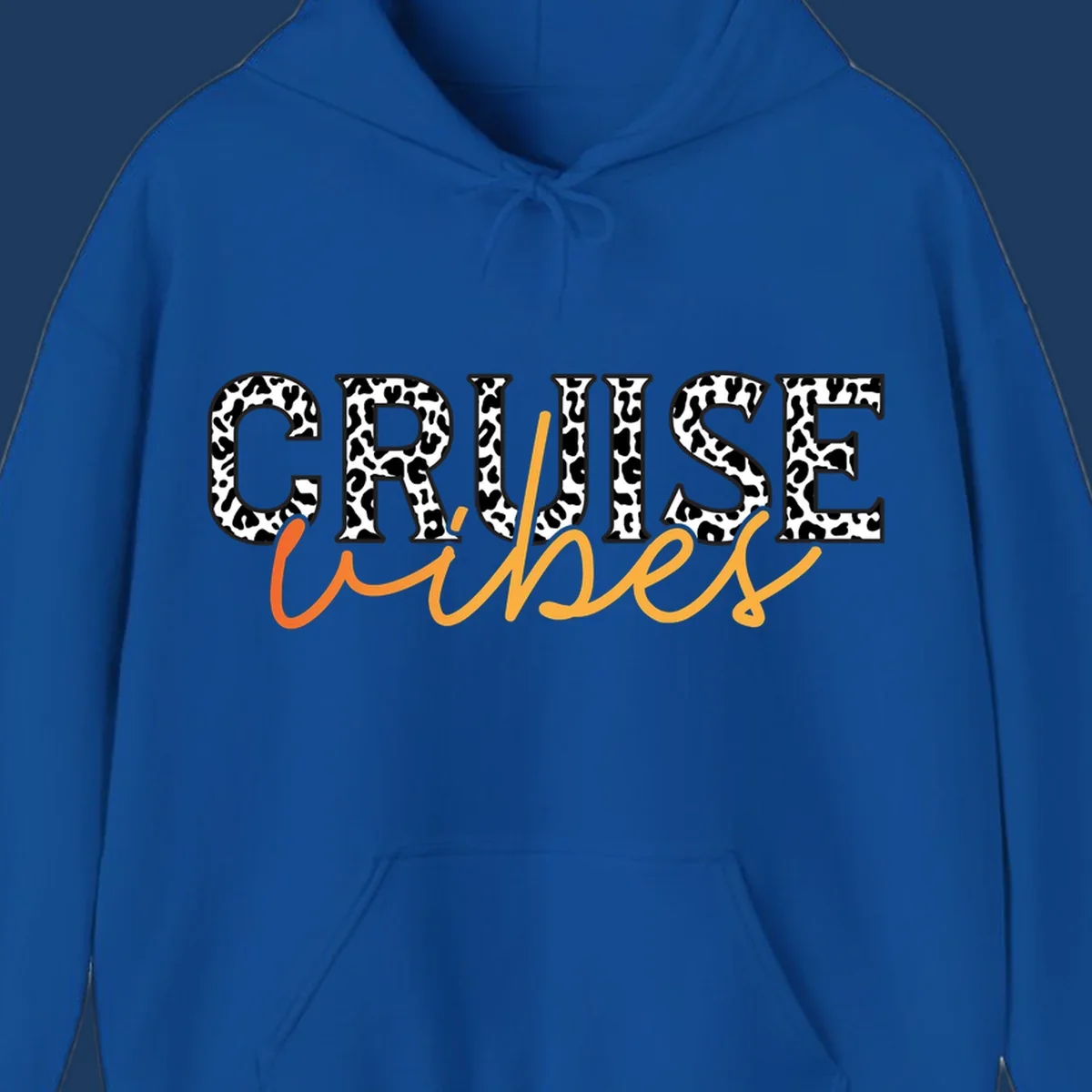 Leopard print text design reading 'CRUISE Vibes' in bold capitals and flowing script on gray background