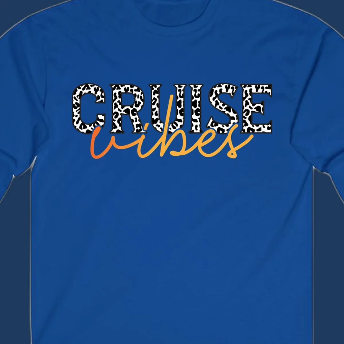 Leopard print text design reading 'CRUISE Vibes' in bold capitals and flowing script on gray background