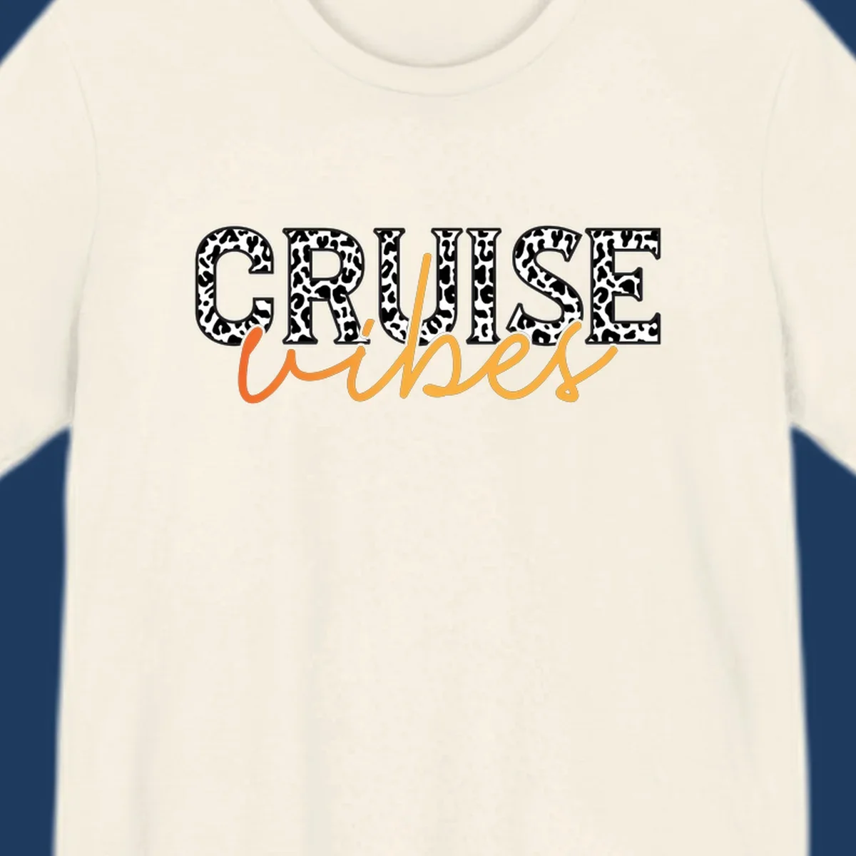 Leopard print text design reading 'CRUISE Vibes' in bold capitals and flowing script on gray background
