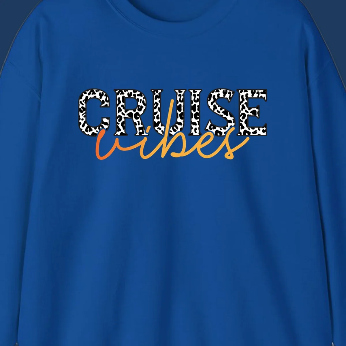 Leopard print text design reading 'CRUISE Vibes' in bold capitals and flowing script on gray background