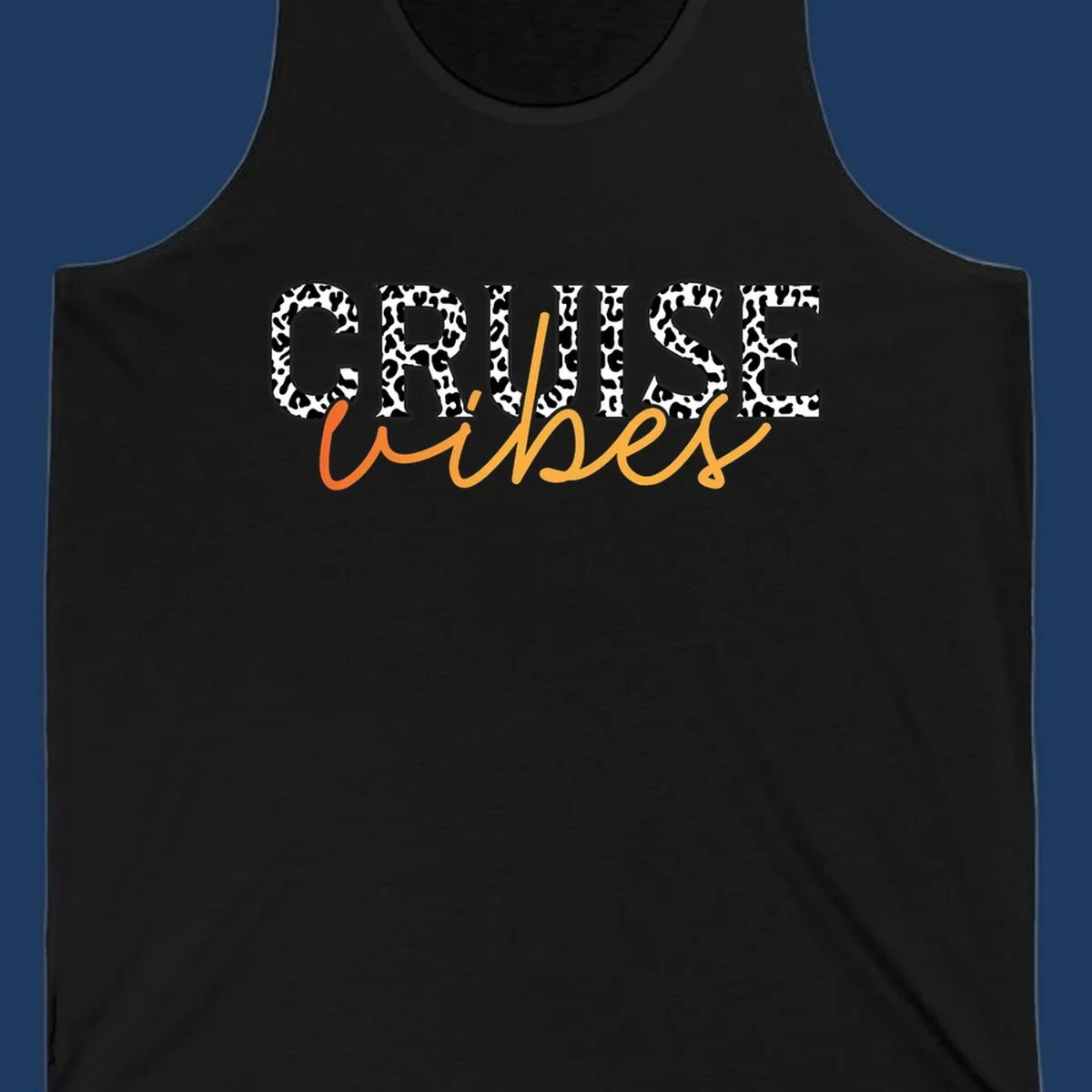 Leopard print text design reading 'CRUISE Vibes' in bold capitals and flowing script on gray background