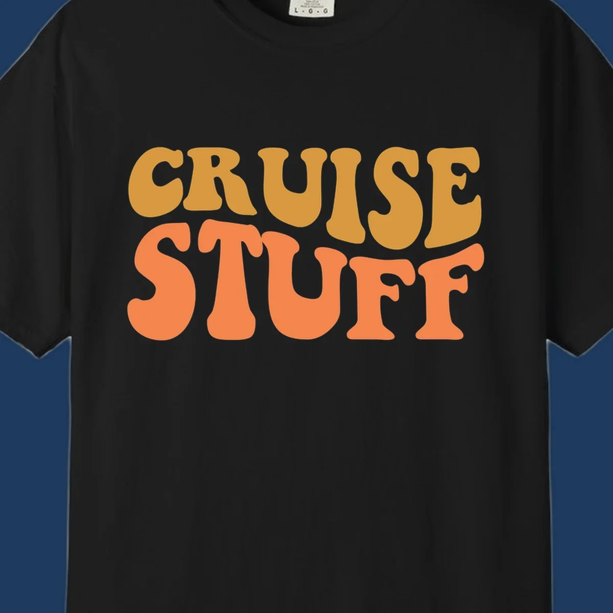 Bold 'CRUISE STUFF' text design in gold and orange lettering on gray background