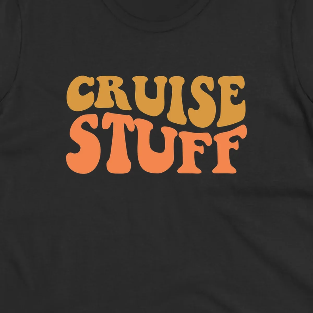 Bold 'CRUISE STUFF' text design in gold and orange lettering on gray background