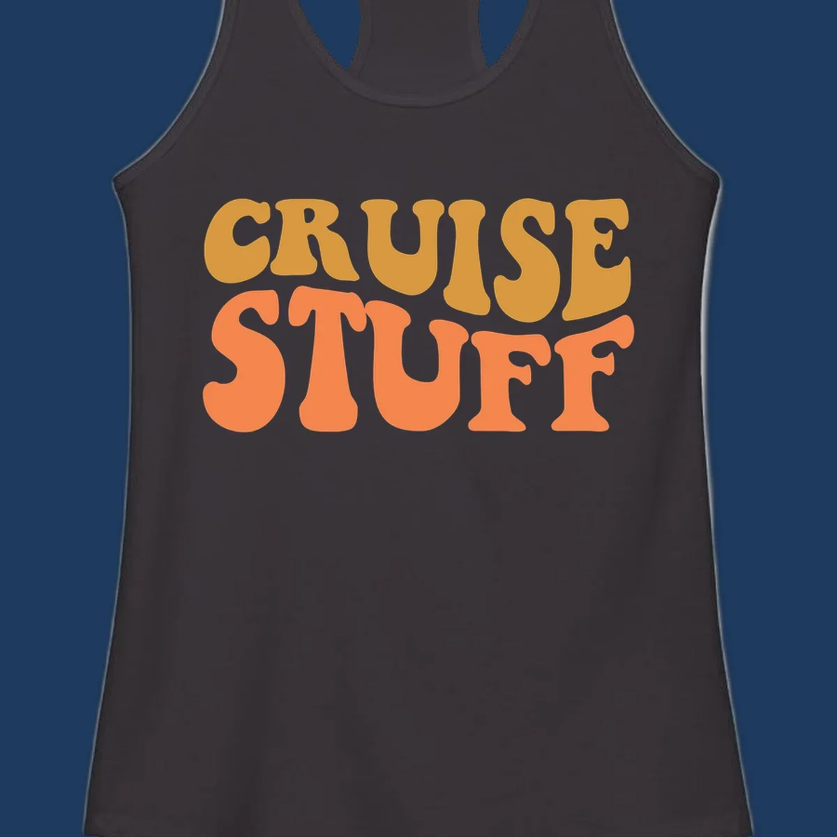 Bold 'CRUISE STUFF' text design in gold and orange lettering on gray background