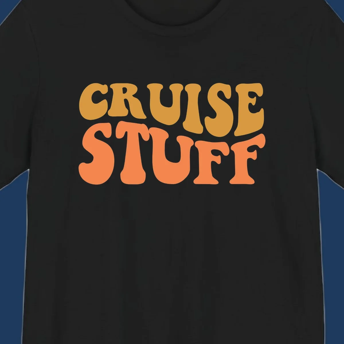 Bold 'CRUISE STUFF' text design in gold and orange lettering on gray background