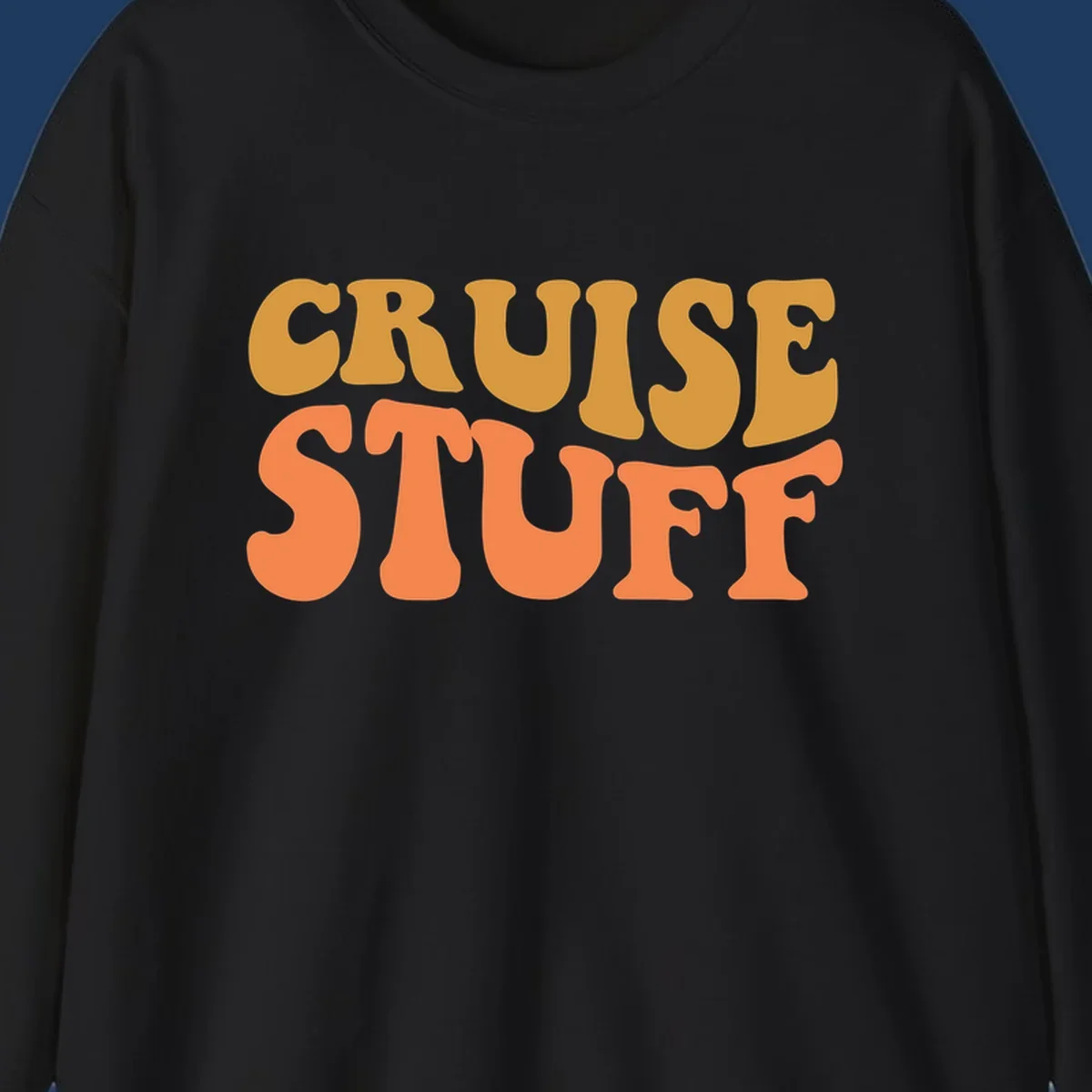 Bold 'CRUISE STUFF' text design in gold and orange lettering on gray background