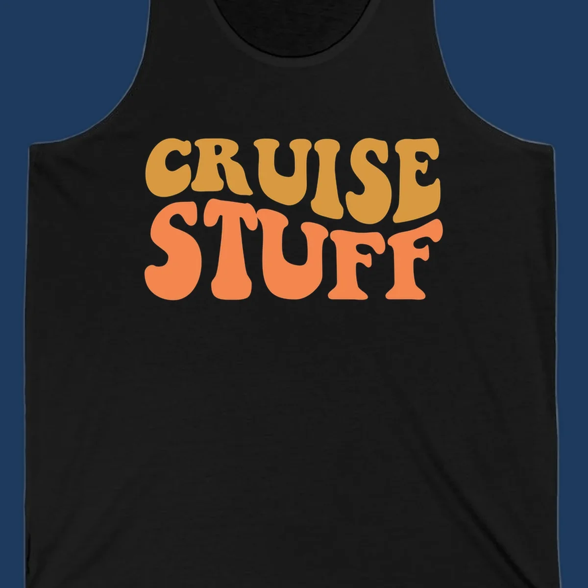 Bold 'CRUISE STUFF' text design in gold and orange lettering on gray background
