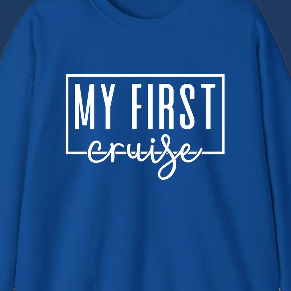 My First Cruise design: bold text in rectangular frame with script lettering on gray background