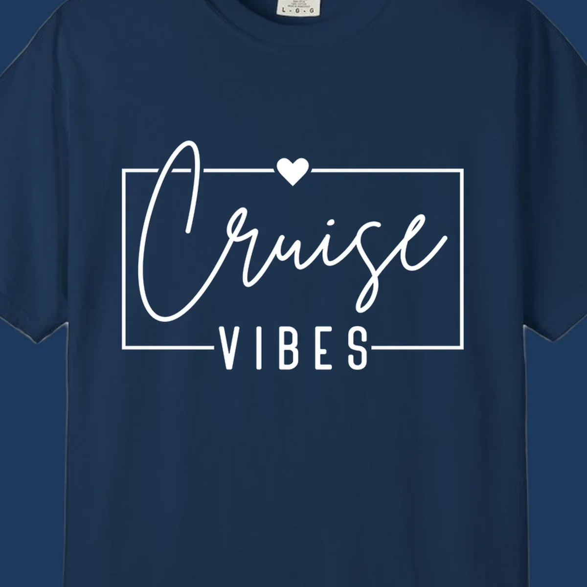 White script and lettering reading 'Chill Vibes' with decorative heart and oval frame on gray background