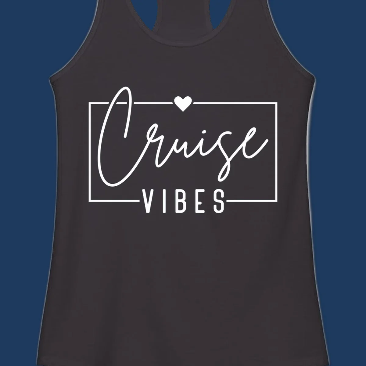 White script and lettering reading 'Chill Vibes' with decorative heart and oval frame on gray background