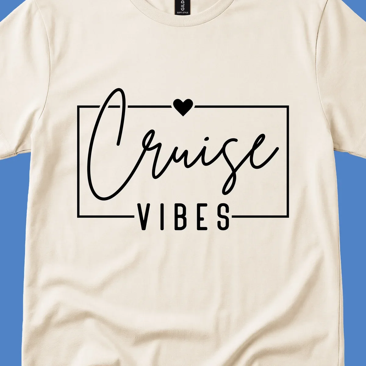 White script and lettering reading 'Chill Vibes' with decorative heart and oval frame on gray background