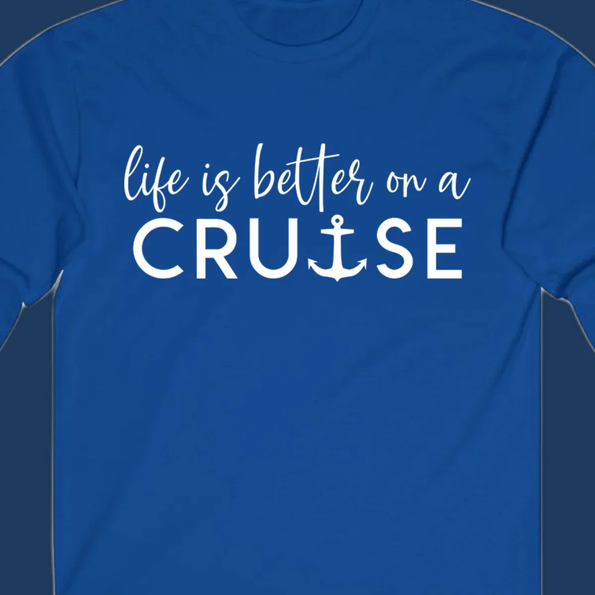 White text on gray background reading 'life is better on a cruise' with anchor icon, nautical vacation design