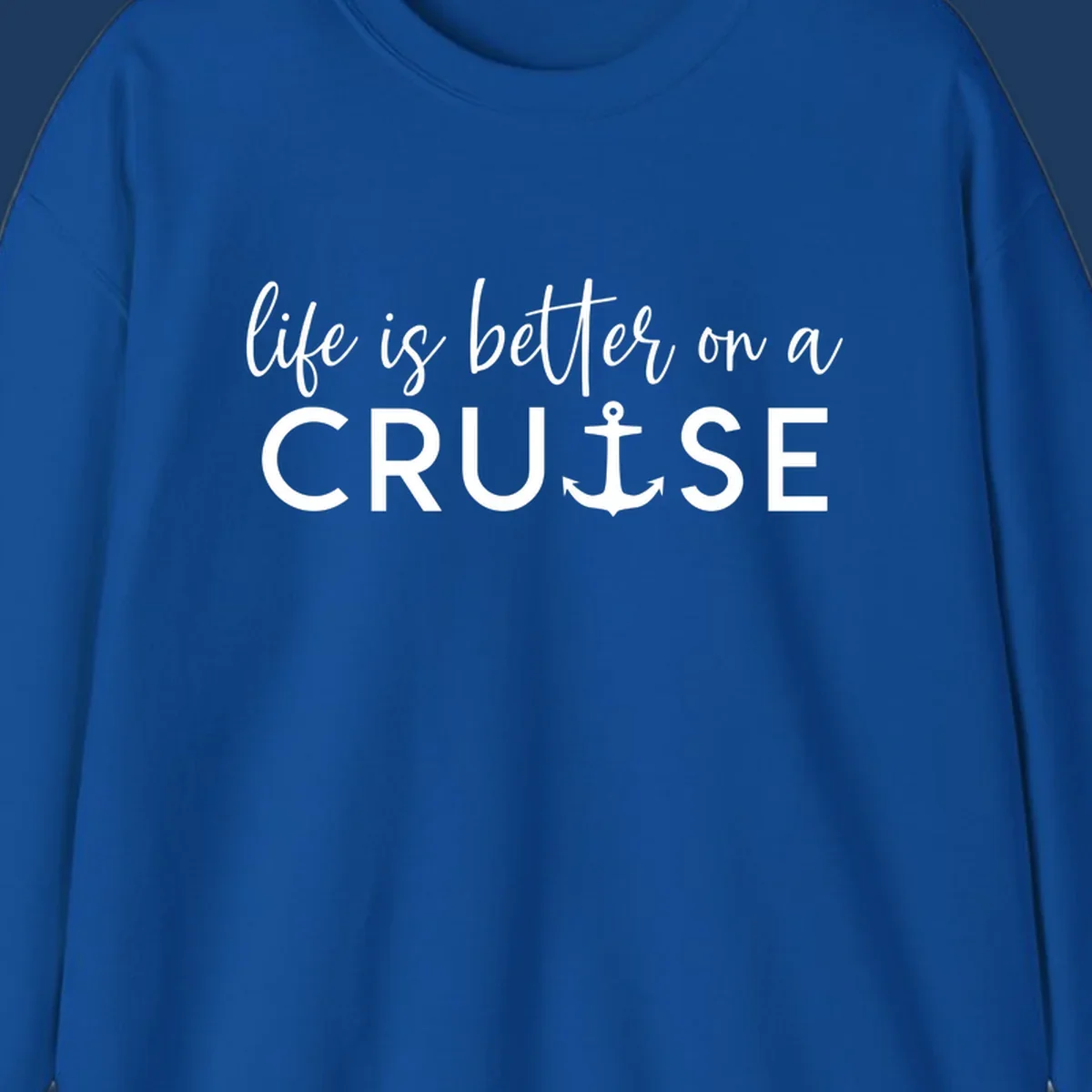 White text on gray background reading 'life is better on a cruise' with anchor icon, nautical vacation design