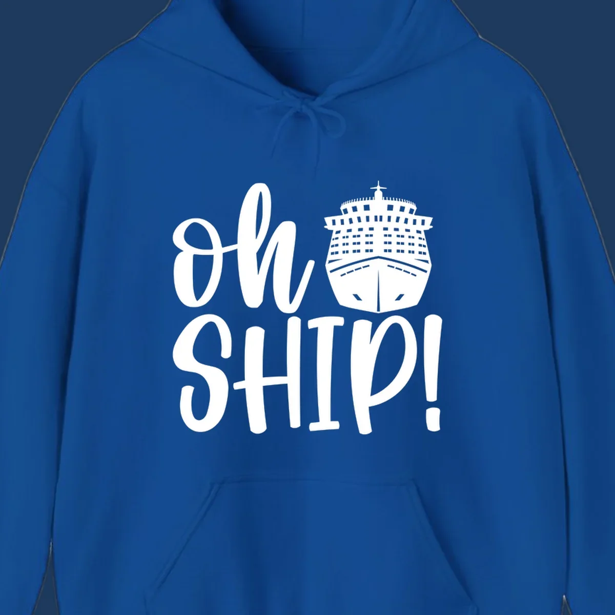 White ow ship cruise pun design featuring bold text and detailed cruise ship illustration on gray background