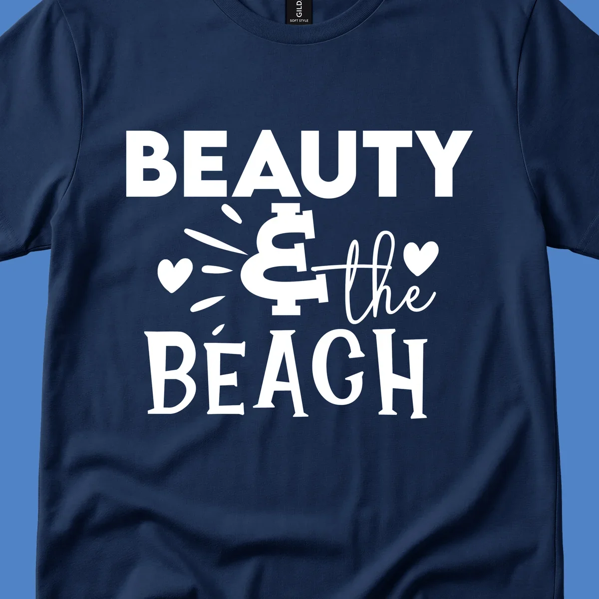 White text design reading 'Beauty & The Beach' with dollar sign symbol and heart decorations on gray background