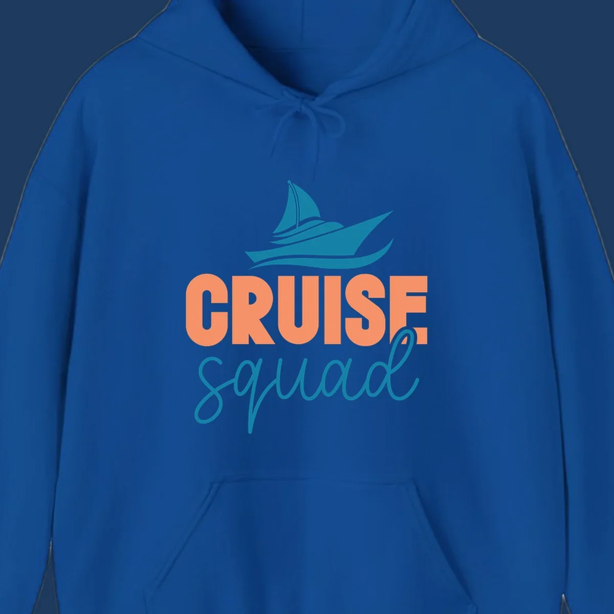 Teal sailboat illustration above coral text reading 'CRUISE Squad' on gray background