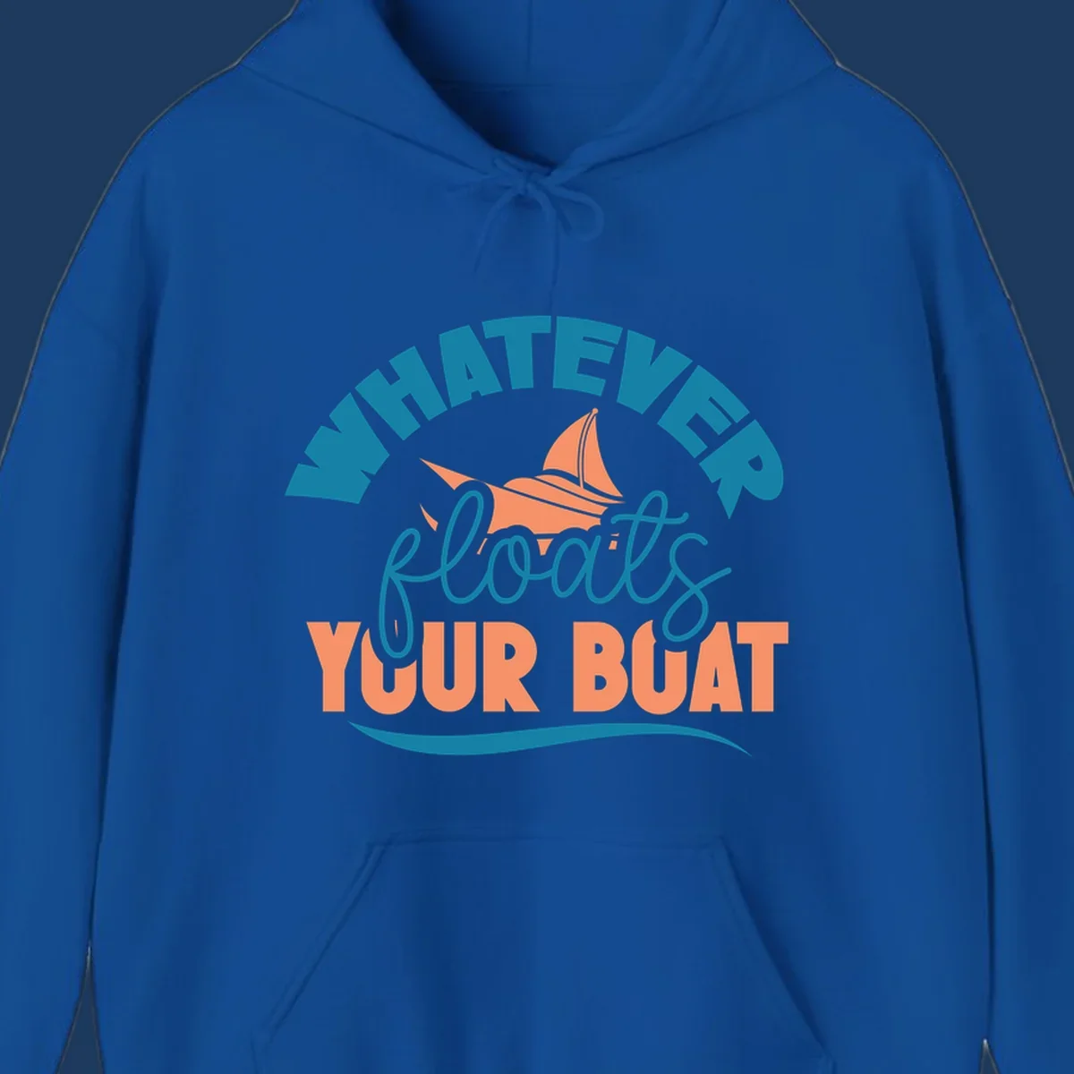 Sailboat illustration with 'Whatever Floats Your Boat' text in teal and coral colors on gray background