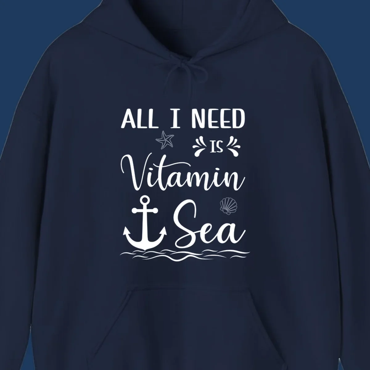 Vitamin sea cruise design with starfish, anchor, shell, and ocean waves on gray background