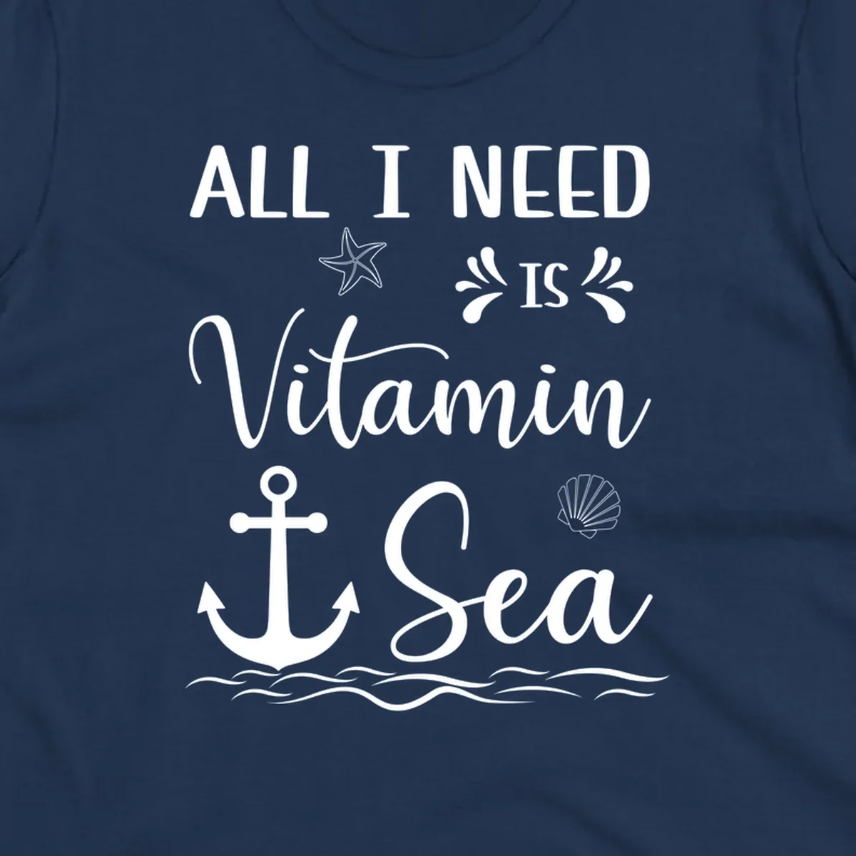 Vitamin sea cruise design with starfish, anchor, shell, and ocean waves on gray background
