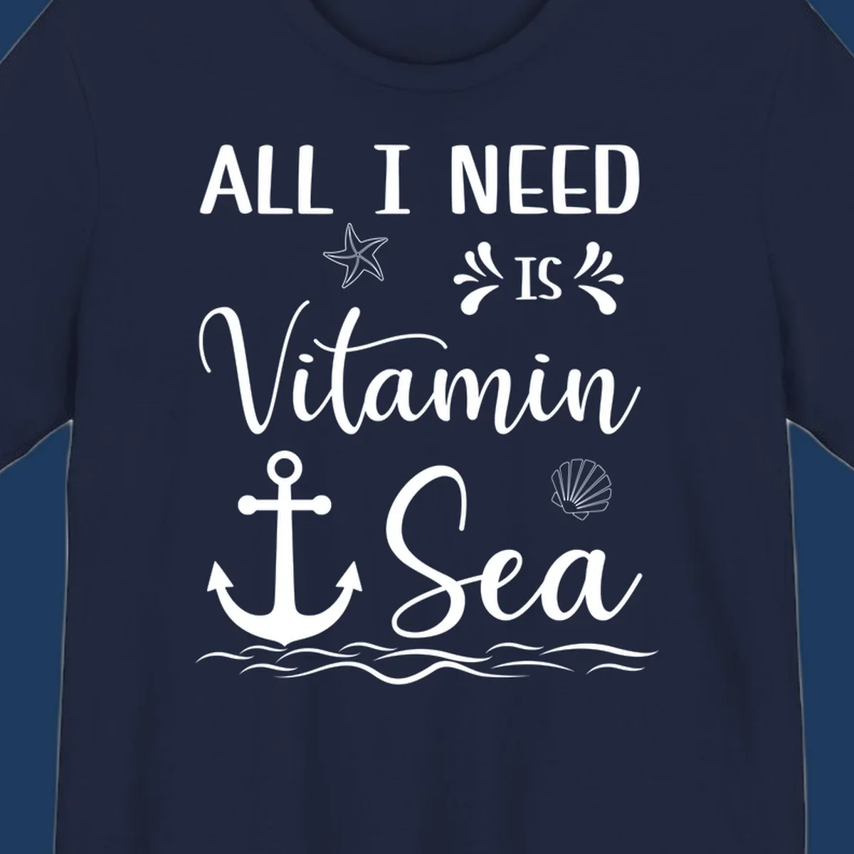 Vitamin sea cruise design with starfish, anchor, shell, and ocean waves on gray background