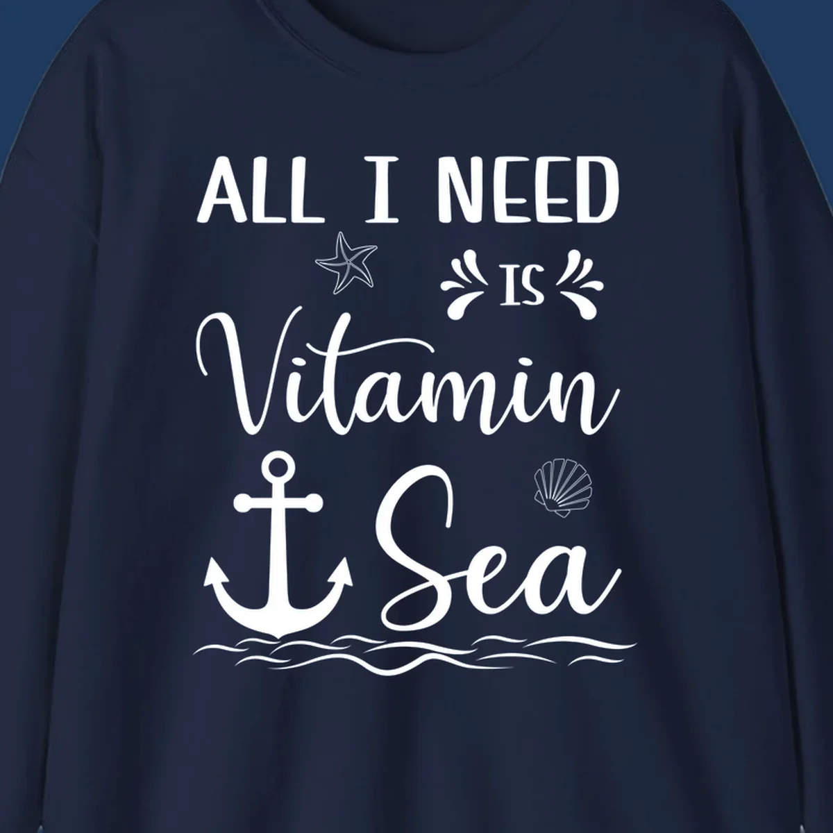 Vitamin sea cruise design with starfish, anchor, shell, and ocean waves on gray background