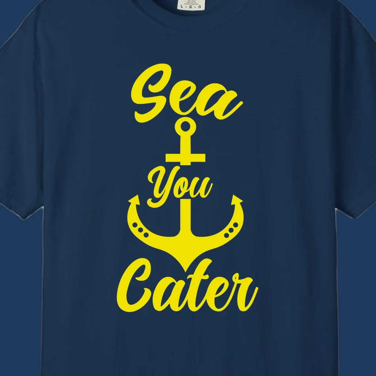 Yellow sea you later anchor design with decorative rivets on gray background