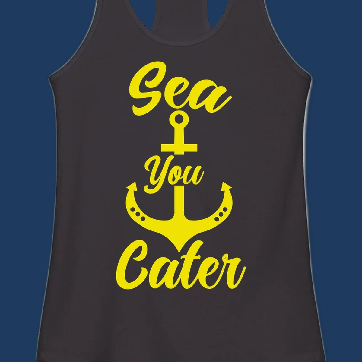 Yellow sea you later anchor design with decorative rivets on gray background