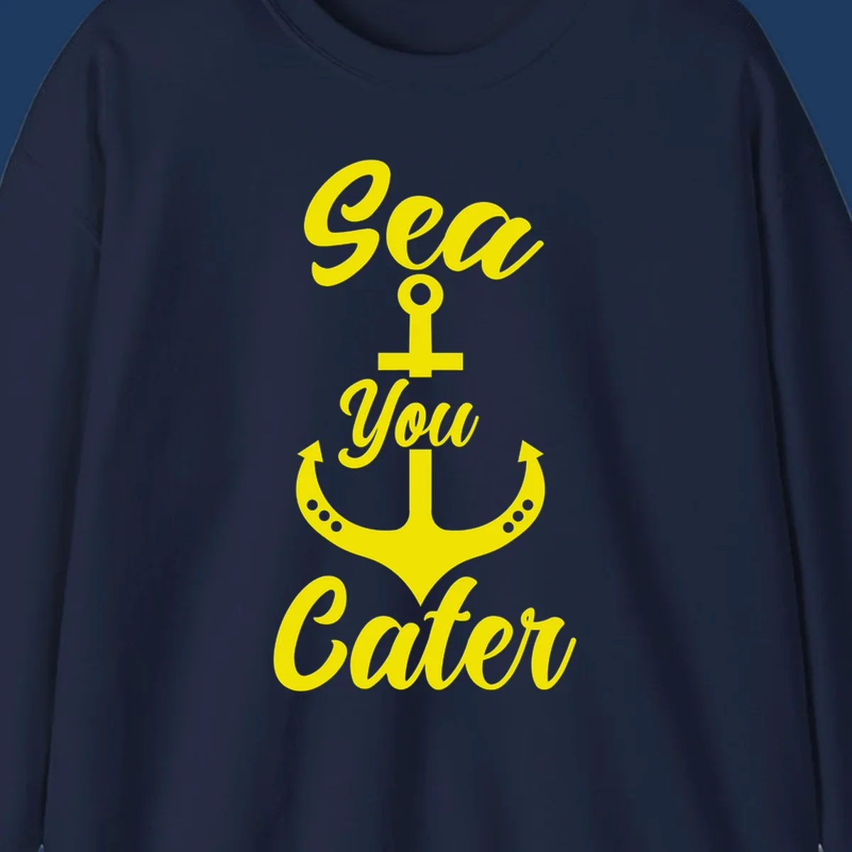 Yellow sea you later anchor design with decorative rivets on gray background