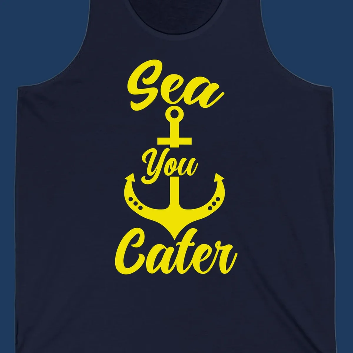 Yellow sea you later anchor design with decorative rivets on gray background
