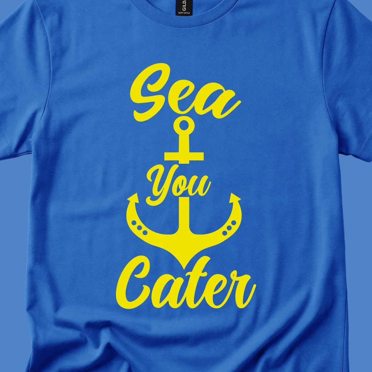 Yellow sea you later anchor design with decorative rivets on gray background
