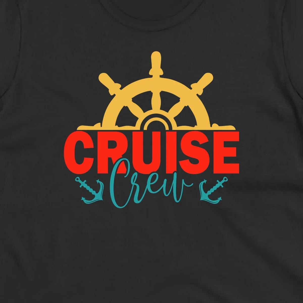 Golden ship's wheel above red 'CRUISE' text with teal 'Shrek' lettering on gray background