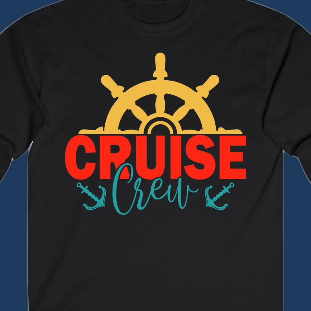Golden ship's wheel above red 'CRUISE' text with teal 'Shrek' lettering on gray background