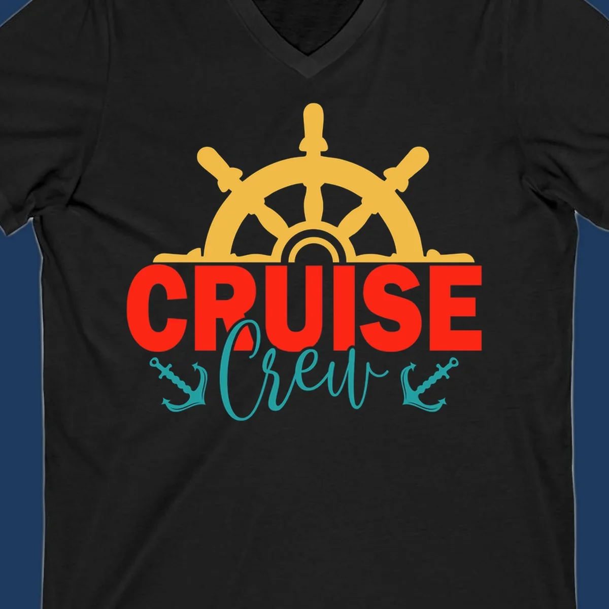 Golden ship's wheel above red 'CRUISE' text with teal 'Shrek' lettering on gray background