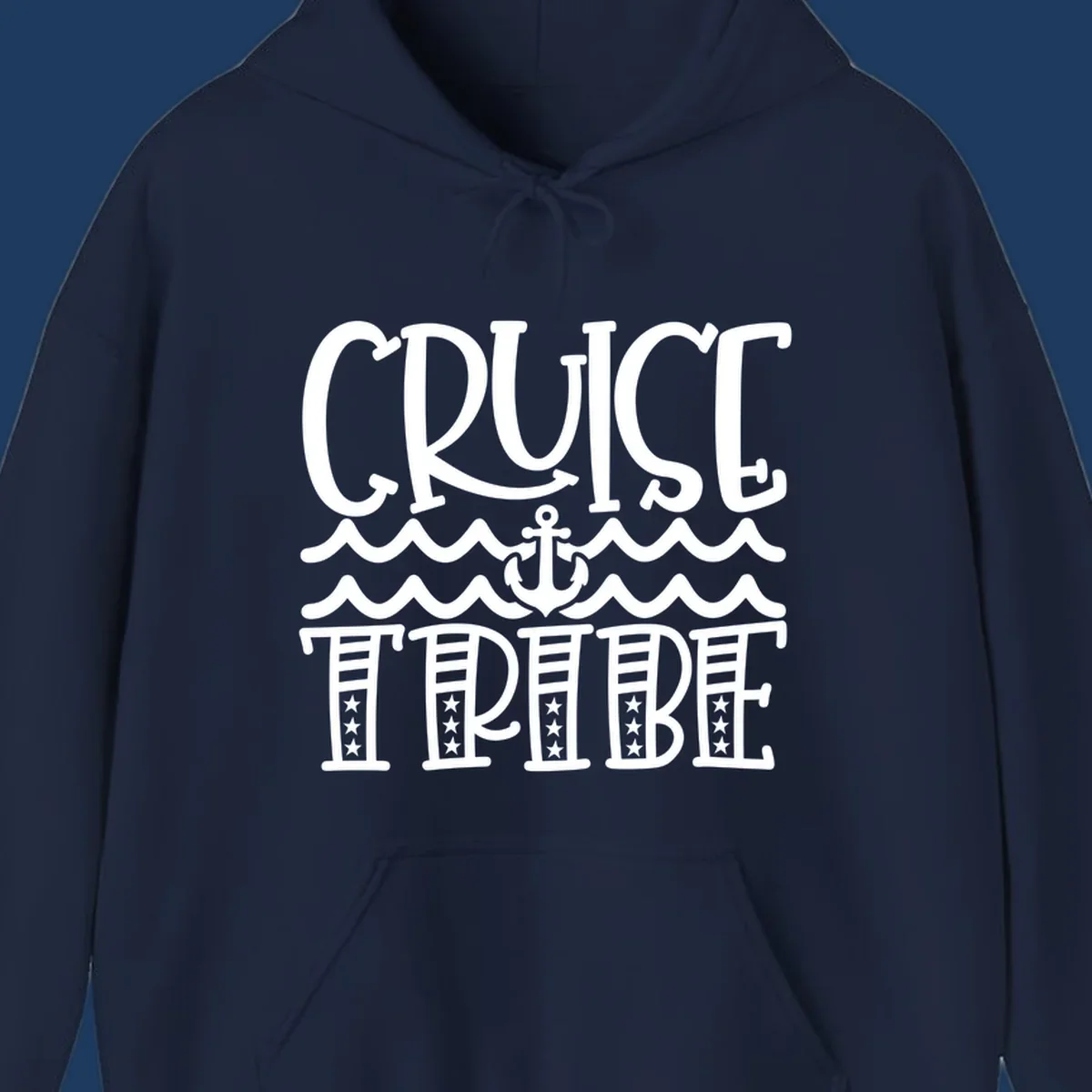 Cruise tribe anchor waves design with decorative lettering and centered anchor between wavy lines