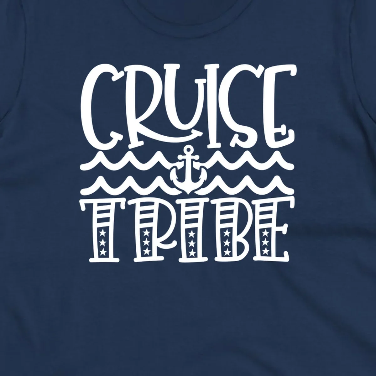 Cruise tribe anchor waves design with decorative lettering and centered anchor between wavy lines