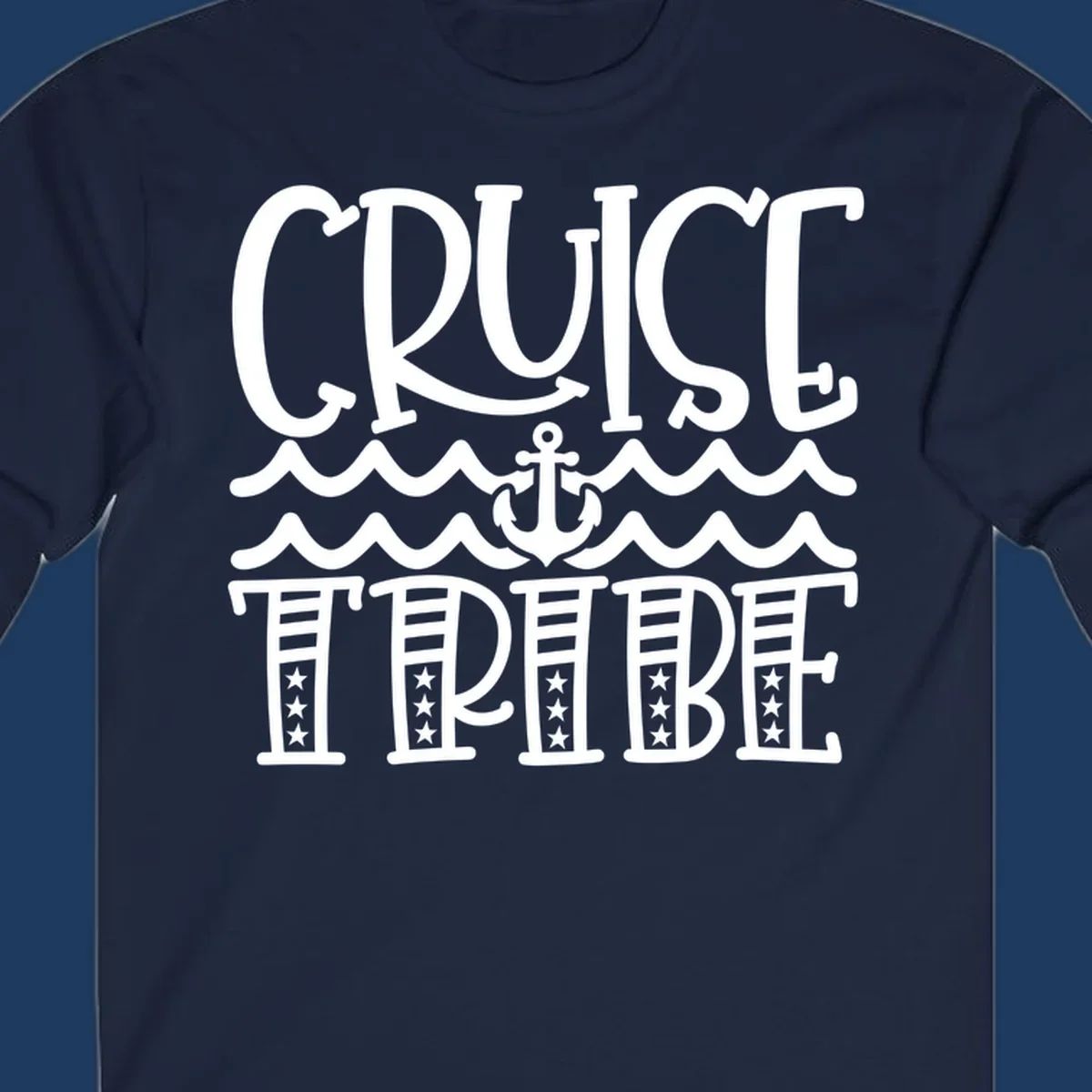 Cruise tribe anchor waves design with decorative lettering and centered anchor between wavy lines