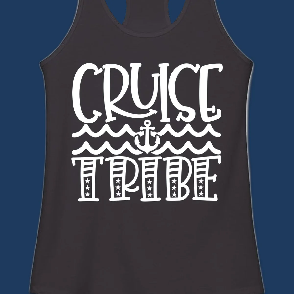 Cruise tribe anchor waves design with decorative lettering and centered anchor between wavy lines