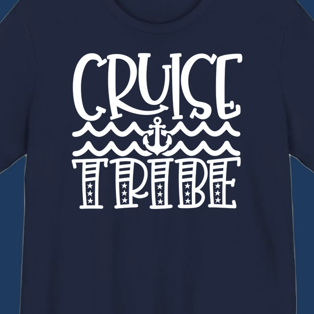 Cruise tribe anchor waves design with decorative lettering and centered anchor between wavy lines