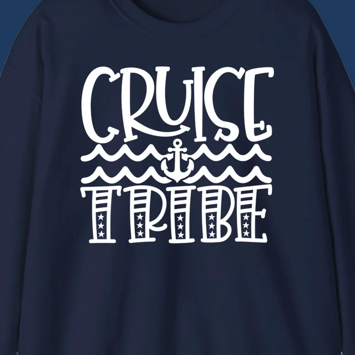 Cruise tribe anchor waves design with decorative lettering and centered anchor between wavy lines