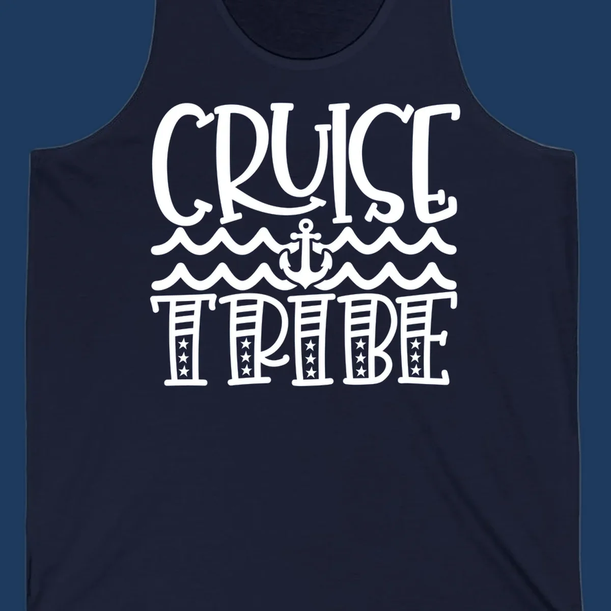 Cruise tribe anchor waves design with decorative lettering and centered anchor between wavy lines