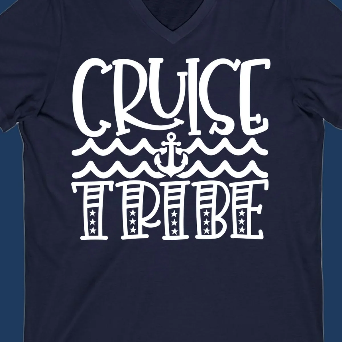 Cruise tribe anchor waves design with decorative lettering and centered anchor between wavy lines