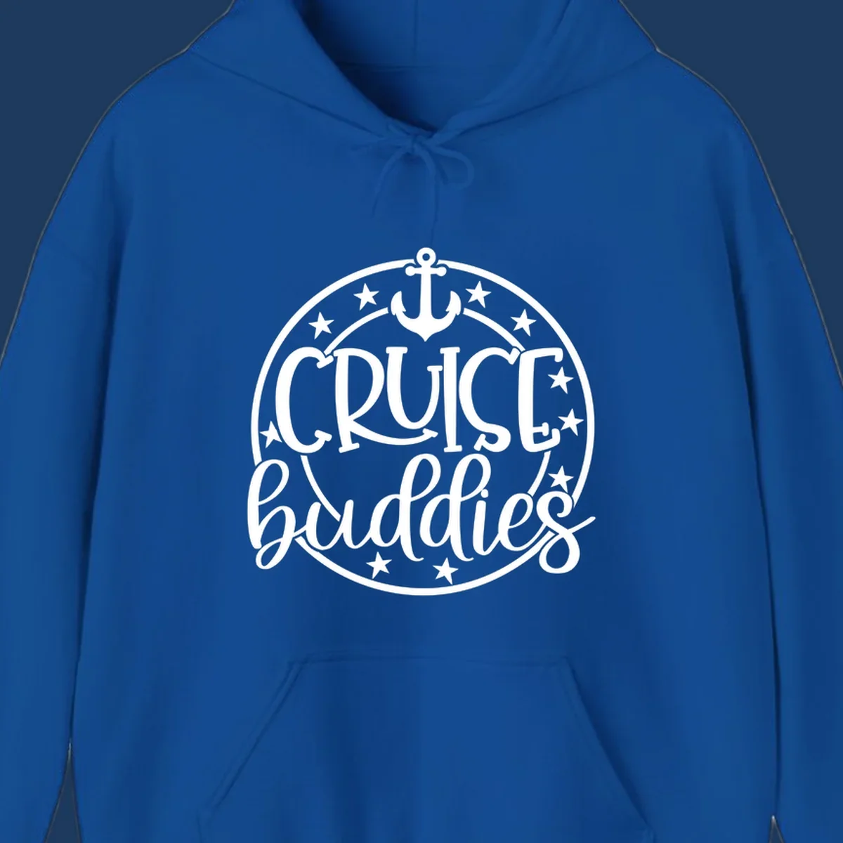 Cruise buddies anchor badge design with nautical emblem, anchor symbol, and stars in circular seal