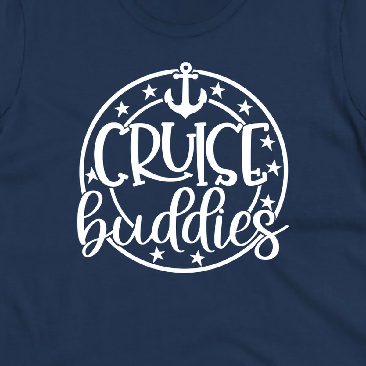 Cruise buddies anchor badge design with nautical emblem, anchor symbol, and stars in circular seal