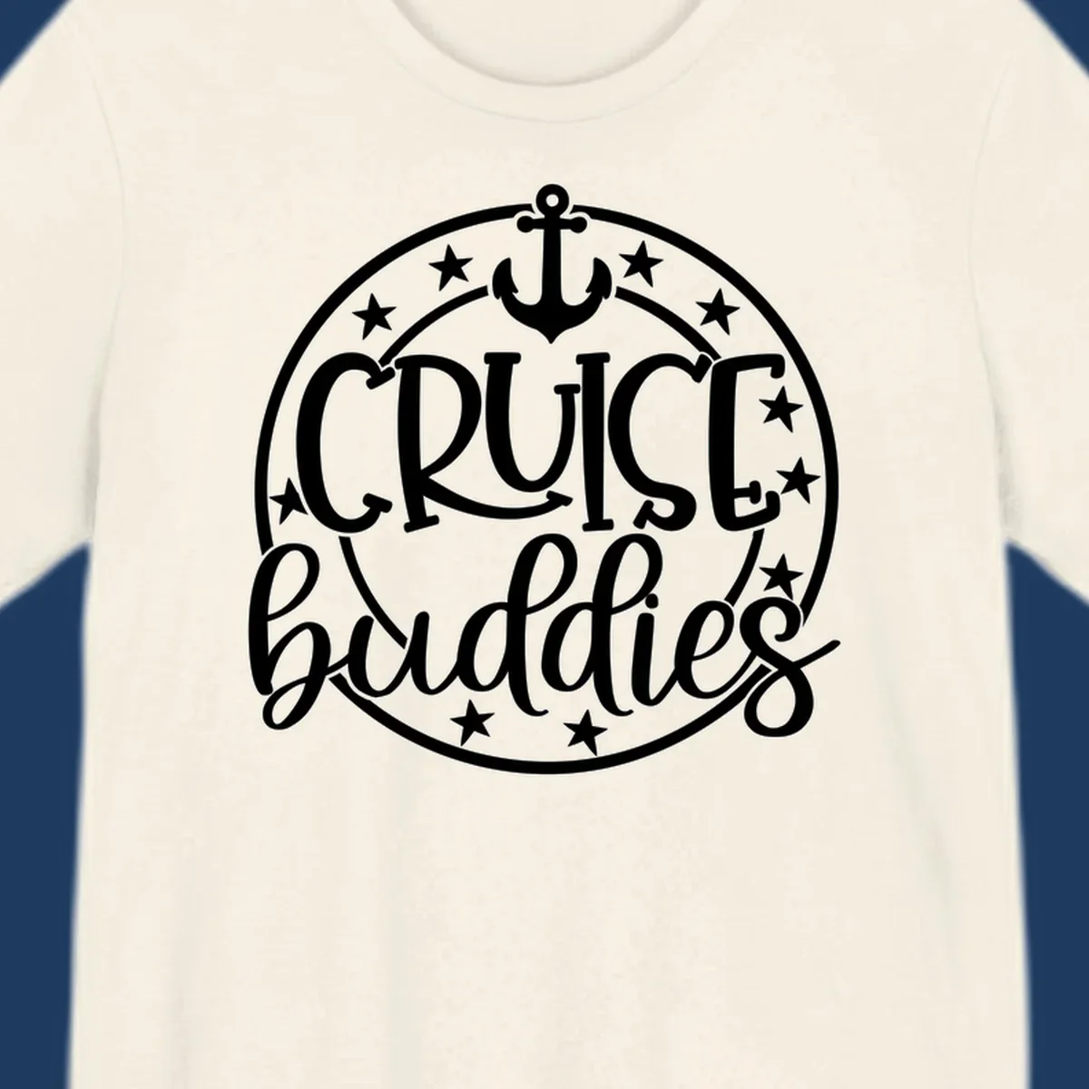 Cruise buddies anchor badge design with nautical emblem, anchor symbol, and stars in circular seal